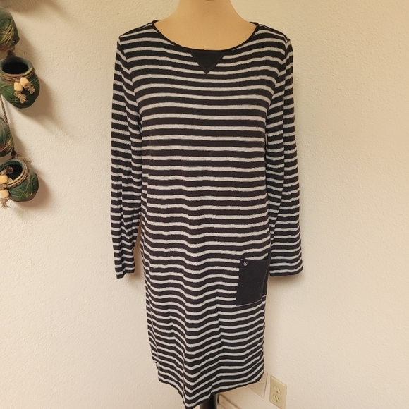 J. Jill Black and Grey Striped Point Knit Dress - Picture 1 of 6